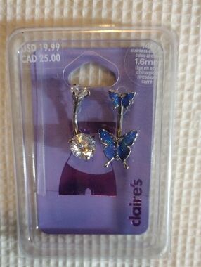 Claire's Blue Butterfly & Clear Gem Belly Ring Set